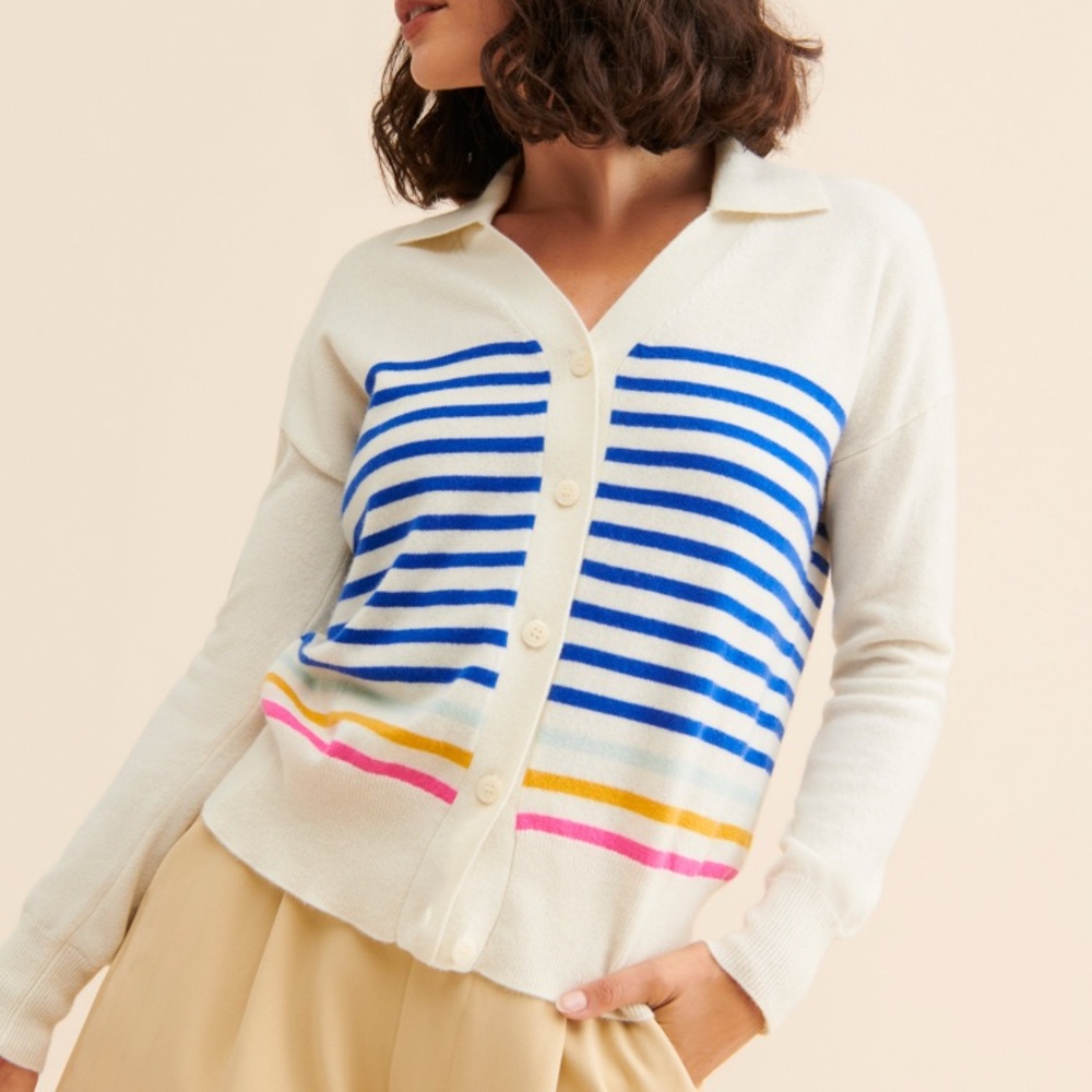 Anthropologie Cocoa Ava Cashmere Striped Cardigan Sweater XS